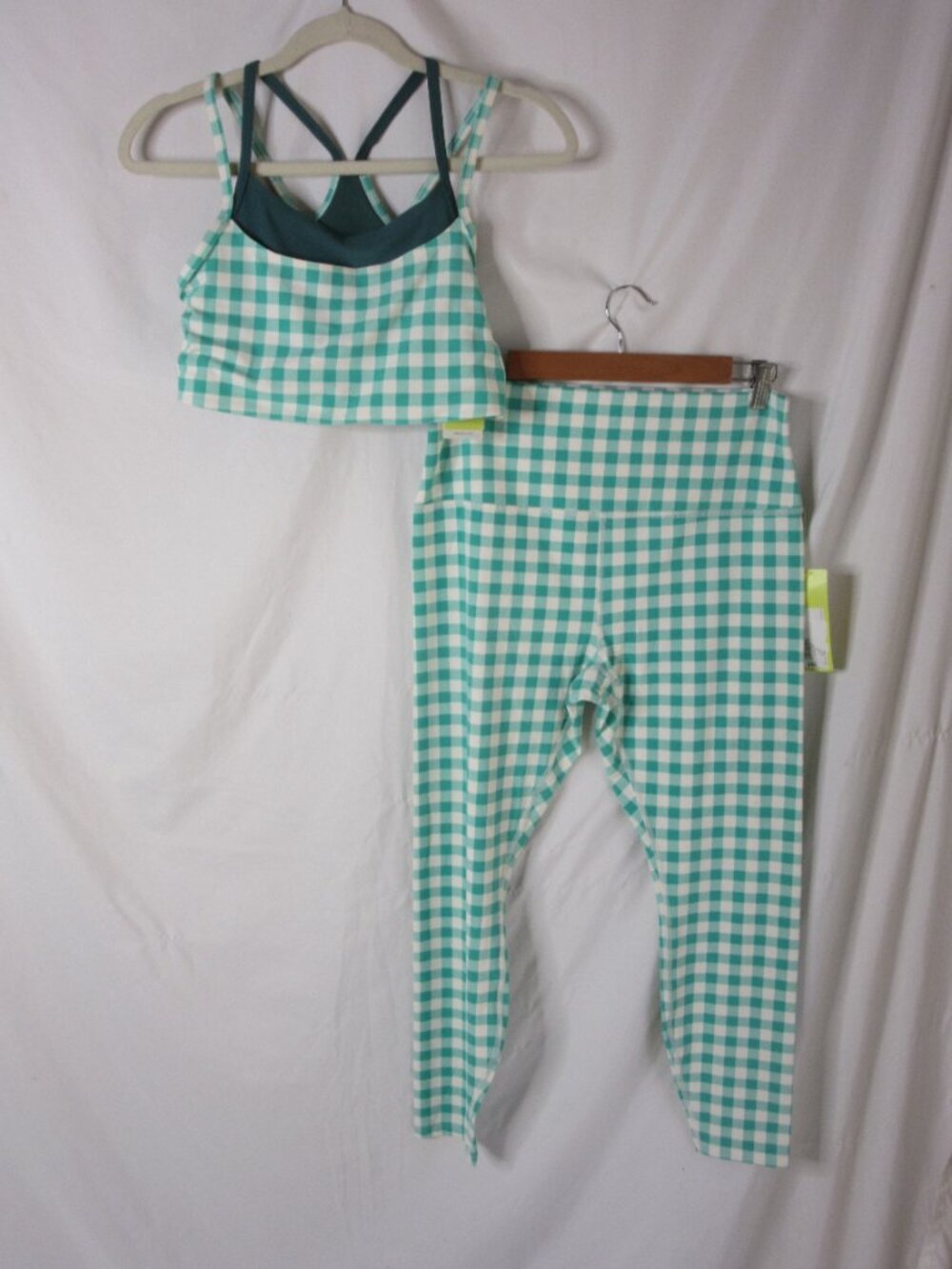 All in Motion 2 Piece Set Leggings Sports Bra Green Gingham Size XL & XXL NWT